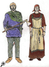 Viking man and woman - watercolour by Veronica Moran